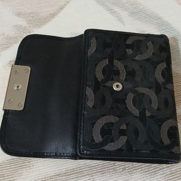Coach Black Signature Canvas and Leather Wallet with Silver Clasp - Picture 4 of 6